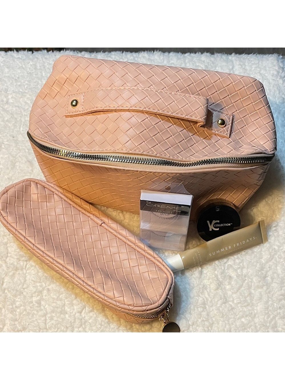 Elegant Pink Woven Cosmetic, Packing, or Storage Bag Set